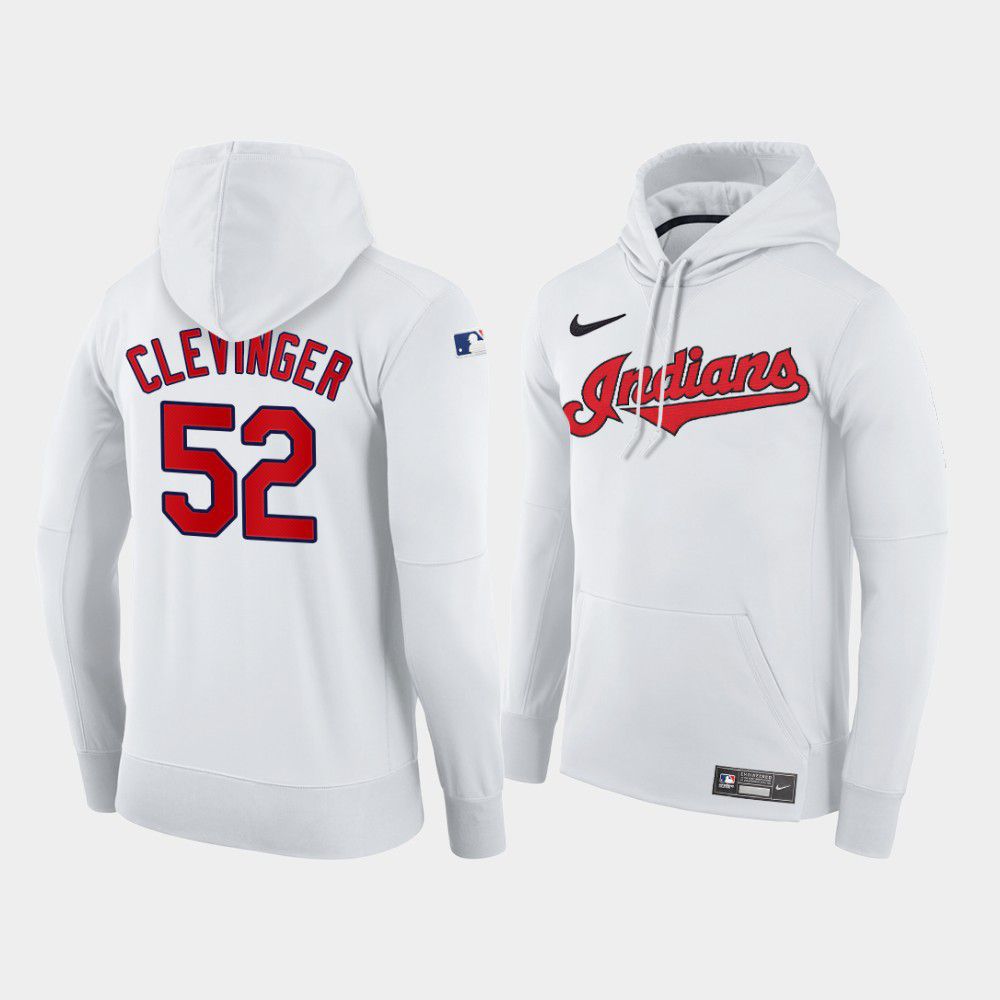 Men Cleveland Indians #52 Clevinger white home hoodie 2021 MLB Nike Jerseys